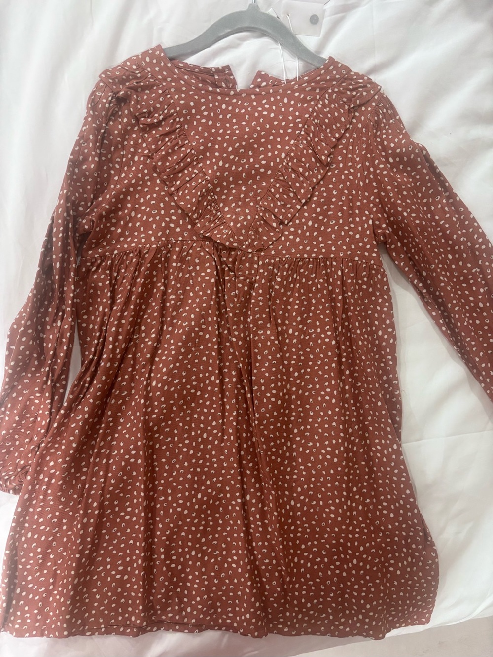 Spain Girls Rust Polka-Dot Ruffle Long-Sleeve Dress